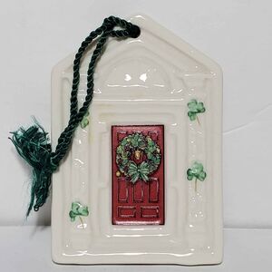Belleek Christmas Ornament Dublin Doorways Ireland Red Shamrocks